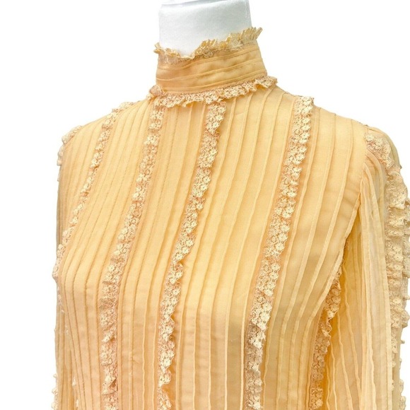 Vintage I. Magnin Anthony Muto Orange Cream Ruffled Lace Long Sleeve Dress Women - Picture 4 of 10